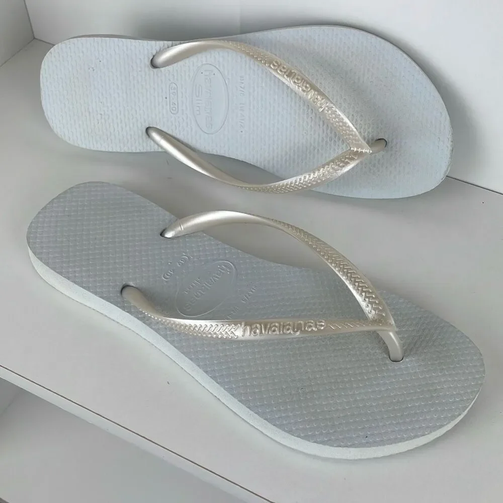 Havaianas Slim Flip Flop Sandals Pearl White 7/8 - Picture 1 of 7